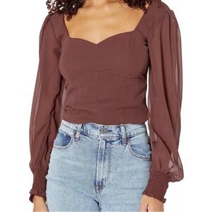 Abercrombie & Fitch Brown mesh sleeve sweetheart blouse smocked size small